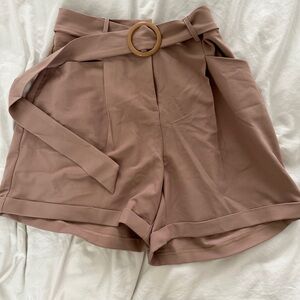 Khaki High Waisted Belted Shorts with Belt - LIKE NEW / TAGS ON - Large (US 12)